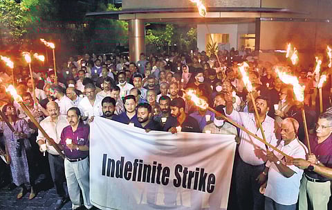 In this May 2023 image, doctors in Kochi join the candlelit vigil to protest the brutal killing of Dr Vandana Das at Kottarakkara taluk hospital, Kollam. (Photo | A Sanesh)