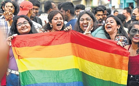 A scene from the Chennai Rainbow Pride and Self Respect Walk outside Rajarathinam Stadium (Express Photo | Ashwin Prasath)