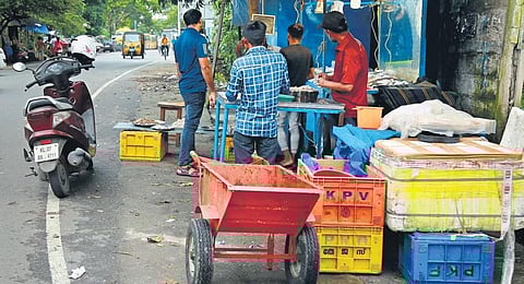 A roadside fish stall in city. (Photo | T P Sooraj)