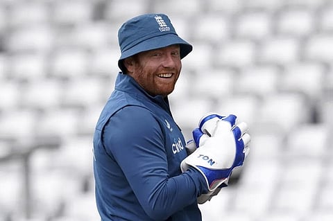Britain's Jonny Bairstow smiles during a net session at Headingley, Leeds, England, July 5, 2023. (Photo | AP)