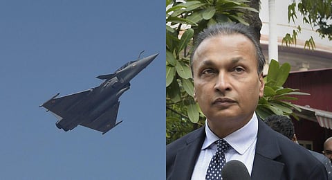 FILE - A collage of Rafale jet aircraft and Reliance ADA Group founder Anil Ambani, used for representational purposes only. (Photos | PTI)