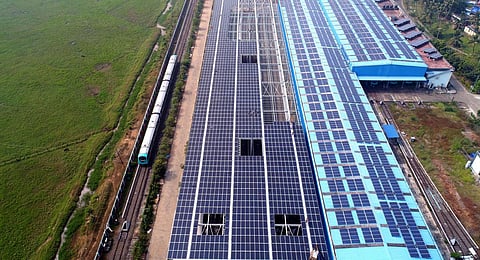 KMRL solar park at Muttam yard in Kochi. (Photo | Express)