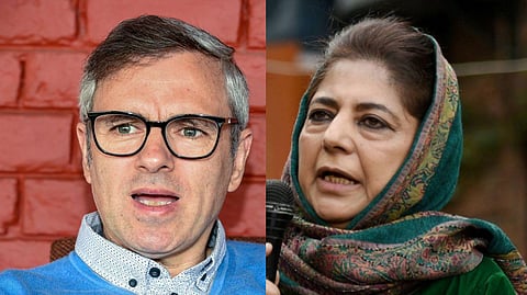 FILE - A collage of J-K NC leader Omar Abdullah and PDP chief Mehbooba Mufti.