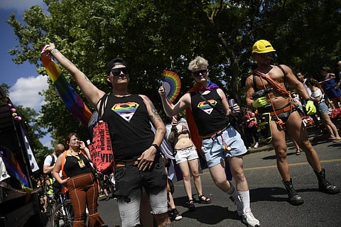 Participants march during the 28th Budapest Pride parade in Budapest, Hungary on Saturday, July 15, 2023. (Photo | AP)