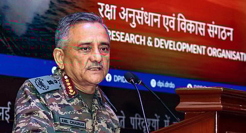 Chief of Defence Staff General Anil Chauhan addresses a gathering during DRDO Directors Conclave, in New Delhi, Friday, July 14, 2023. (Photo | PTI)