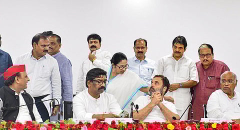 FILE - Leaders from India's top opposition parties meet in Patna to discuss about the 2024 Lok Sabha elections, June 24, 2023. (Photo | PTI)