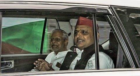 Samajwadi Party (SP) chief Akhilesh Yadav arrives for the joint Opposition meeting in Bengaluru on Monday, July 17, 2023. (Photo | ANI)