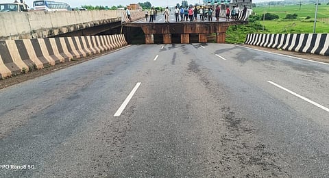 A portion of a bridge on NH 16 near Rasulpur block office in Jajpur district collapsed on Tuesday.(Photo | Express)