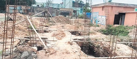 The contentious building under construction in Thiruvalandurai in Perambalur district | Express