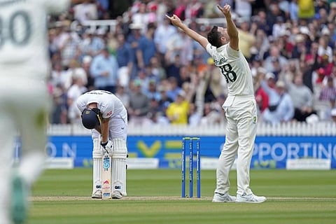 That Marks the End for England: Ben Stokes is dismissed by Josh Hazlewood. (Photo | AP)