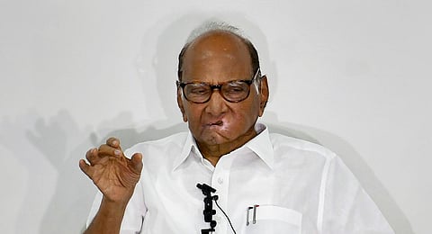 Nationalist Congress Party President Sharad Pawar speaks during a press conference at his residence, in Pune. (Photo | AP)