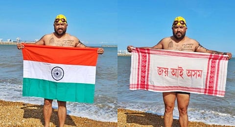 Assam's ace swimmer Elvis Ali Hazarika had become the first swimmer from Assam to cross the Catalina Channel in the US in 2019. (Photos | Twitter)