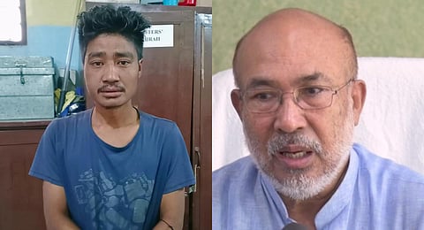A collage Manipur CM N Biren Singh (R) and Huirem Herodas, of the main accused from the molestation bid (L), used for representative purposes only. (Photos | PTI, ANI)