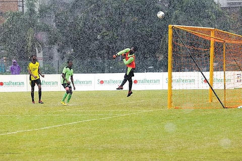 The ‘Shoot the Rain’ football match held last year at Maharaja’s College stadium. (File photo)