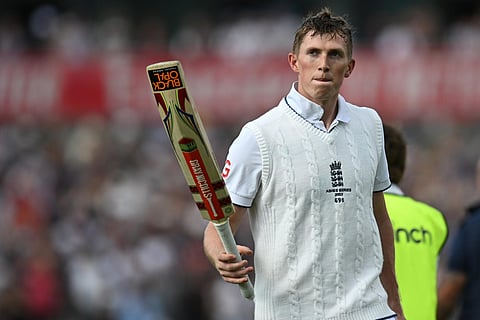 England's Zak Crawley reacts as he walks back to the pavilion after losing his wicket for 189 runs on day two of the fourth Ashes cricket Test match between England and Australia. (Photo | AFP)