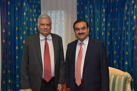 Adani Group Chairman Gautam Adani held a meeting with visiting Sri Lankan President Ranil Wickremesinghe. (Photo|Twitter)