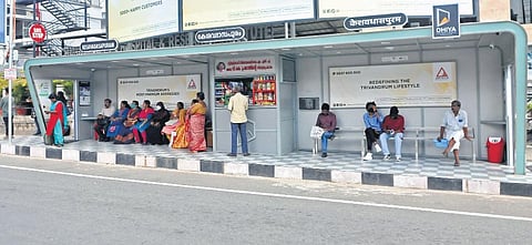 A recently opened modern bus shelter with a business unit at Kesavadasapuram. (Photo | Express)