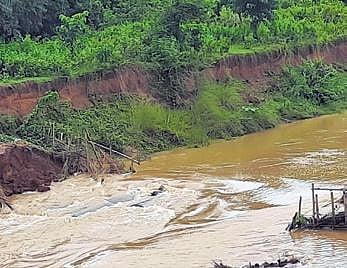 A portion of the makeshift bridge washed away at Udala in Mayurbhanj | Express