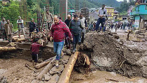Representational Image: Former Himachal Pradesh chief minister Jai Ram Thakur inspects the flood-affected areas, in Mandi, Tuesday, July 11, 2023. (Photo|PTI)