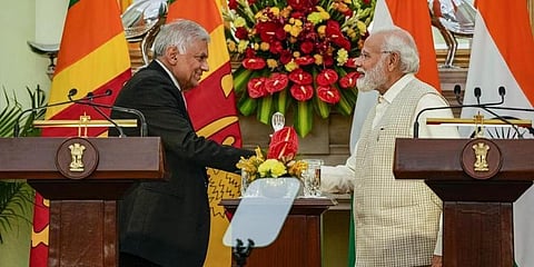 Prime Minister Narendra Modi and President of Sri Lanka Ranil Wickremesinghe (File photo | PTI)