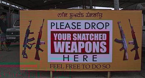 A box to receive weapons taken during ethnic clashes and rioting is placed in Imphal, capital of the northeastern Indian state of Manipur.(File Photo | AP)