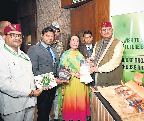 Jyotsna Suri, chairperson and managing director of The Lalit Suri Hospitality Group and Ganesh Joshi, the agricultural minister of Uttarakhand, at the Shree Anna initiative event.