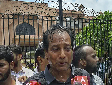 Congress MLA Rajendra Gudha, who has been sacked recently, outside the Rajasthan assembly in Jaipur on Monday. (Photo | PTI)