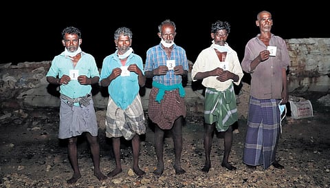 The nine fishermen hailing from Mandabam in Ramanathapuram who were arrested by the Sri Lankan Navy for allegedly crossing maritime boundary line | Express