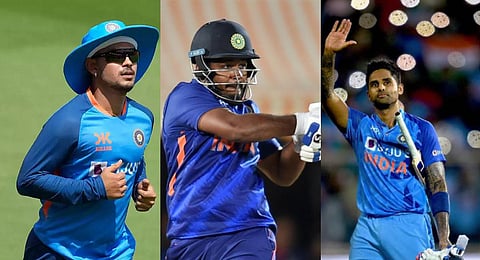 FILE - (From L to R) A collage of Ishan Kishan, Sanju Samson and Suryakumar Yadav, used for representational purposes only. (Photo | PTI)