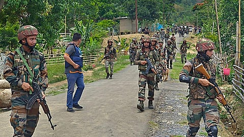 Security personnel during a combing operation in sensitive areas of Manipur