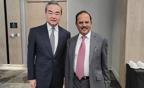 NSA Ajit Doval met Chinese diplomat Wang Yi on July 25, 2023. (Photo | Twitter)