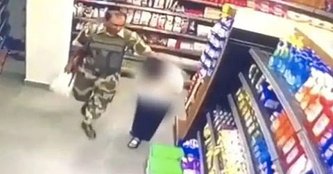 BSF jawan caught on camera while groping a woman in Manipur. (Photo | Screengrab)