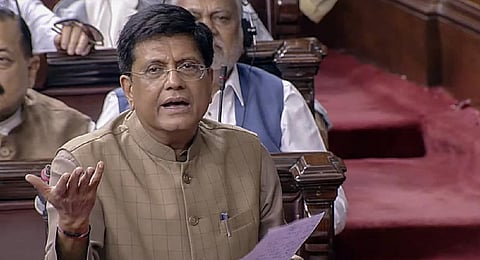 Union Minister Piyush Goyal speaks in the house during the Monsoon Session of Parliament. (Photo | PTI)