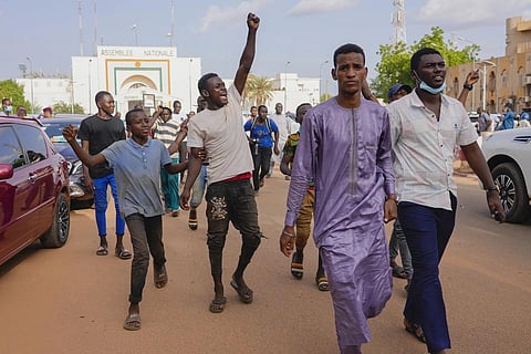 Supporters of Nigerian President Mohamed Bazoum demonstrate in his support in Niamey, Niger, July 26, 2023. (Photo | AP)