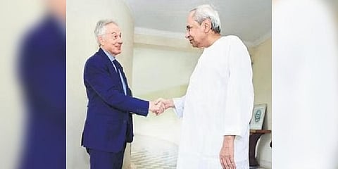 Sir Tony Blair being greeted by CM Naveen Patnaik on Wednesday | Express