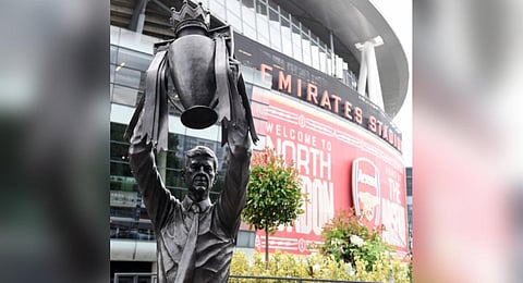 A bronze statue of former Arsenal manager Arsene Wenger was unveiled outside the club's Emirates Stadium. (Photo | Twitter, @Arsenal)
