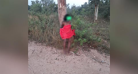 A Dalit woman was stripped, thrashed and tied to a tree in the Sariya police station area of Jharkhand's Giridih district.(Photo | Express)
