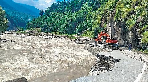 A section of the Kullu-Manali highway that was washed away on Thursday | pti