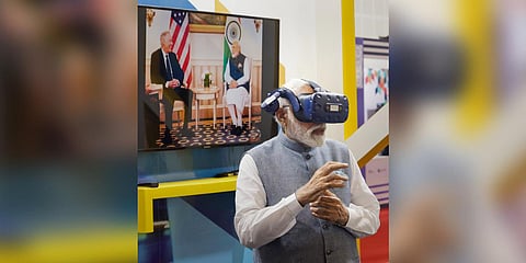 Prime Minister Narendra Modi at the Semicon India Conference 2023, in Gandhinagar, Friday, July 28, 2023.(Photo|PTI)