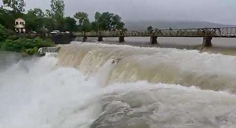 Due to heavy rainfall in the catchment area of Warna Dam and Radhanagari dam, the water levels increased rapidly. (Photo | Twitter@navin_ankampali)