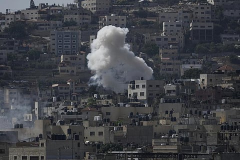 Smoke rises during an Israeli military raid of the militant stronghold of Jenin in the occupied West Bank, Monday, July 3, 2023. (Photo | AP)