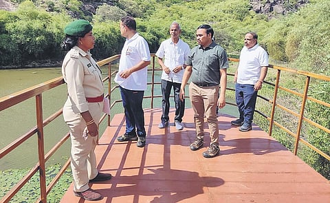 Forest department officials inspecting the viewpoint at Kondaveedu fort I Express