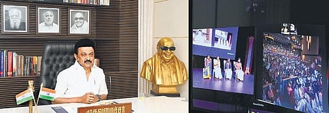 CM MK Stalin spoke to the Tamil diaspora while addressing the 36th convention of Federations of Tamil Sangams in North America through video conference | Express