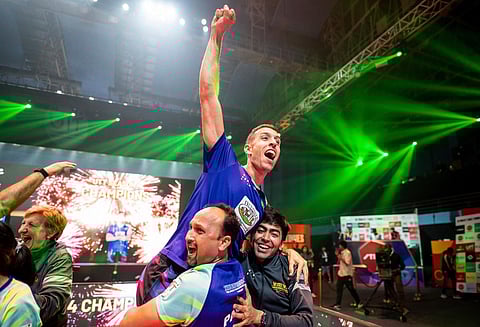 Goa Challengers celebrate after winning the UTT title.