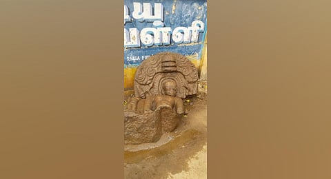 A 10th century Jain sculpture found in a broken condition at a school in Seithur near Rajapalayam (Photo | Express)