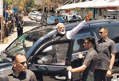 File picture of PM Narendra Modi waiving to supporters in Tamil Nadu | Express