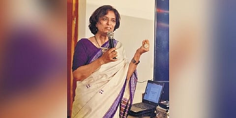 Dr Maya Joshi from the Lady Sriram College, New Delhi, delivers a talk at the programme organised by the TSTDC at Buddhavanam in Nalgonda district on Monday