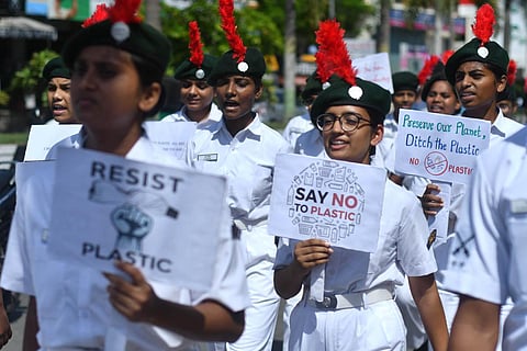NCC cadets taking part in a rally in Vijayawada on Monday. (Photo I Prasant Madugula, EPS)