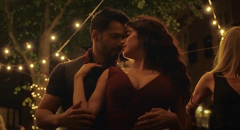 A still from the 'Bawaal' trailer showing Varun Dhawan and Janhvi Kapoor.