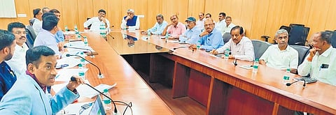 Deputy Chief Minister DK Shivakumar chairs a meeting on easing Bengaluru’s traffic, on Tuesday | Express